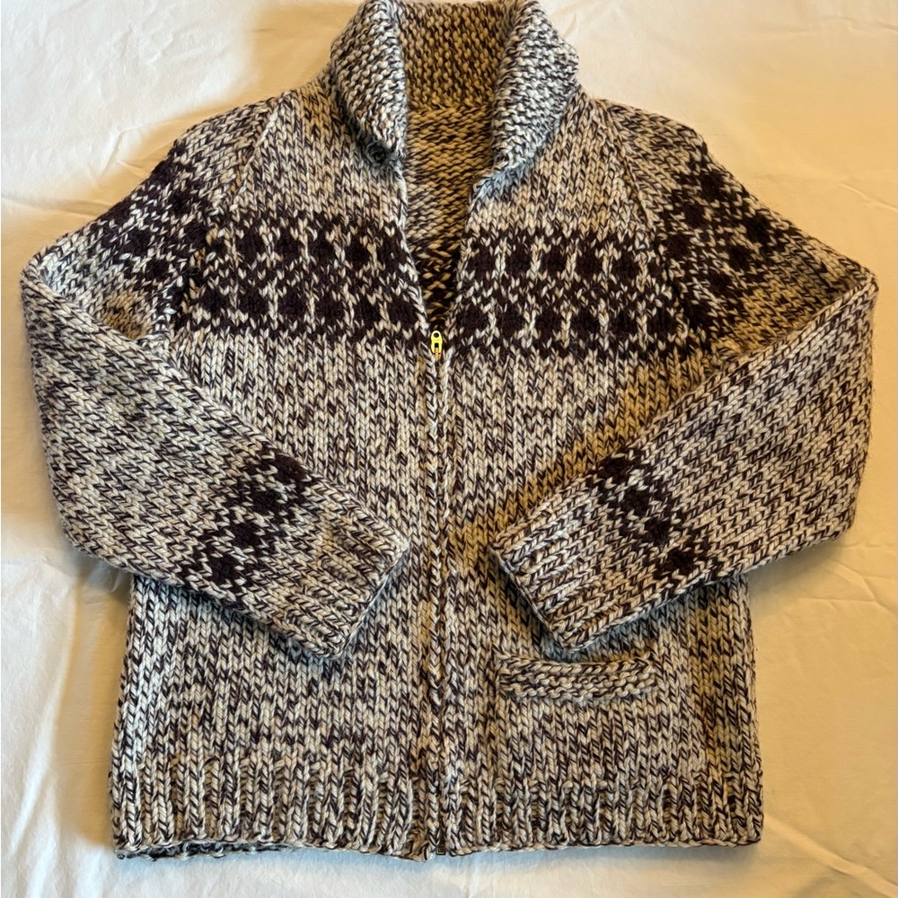 Hand Knit Cream and Brown Cardigan